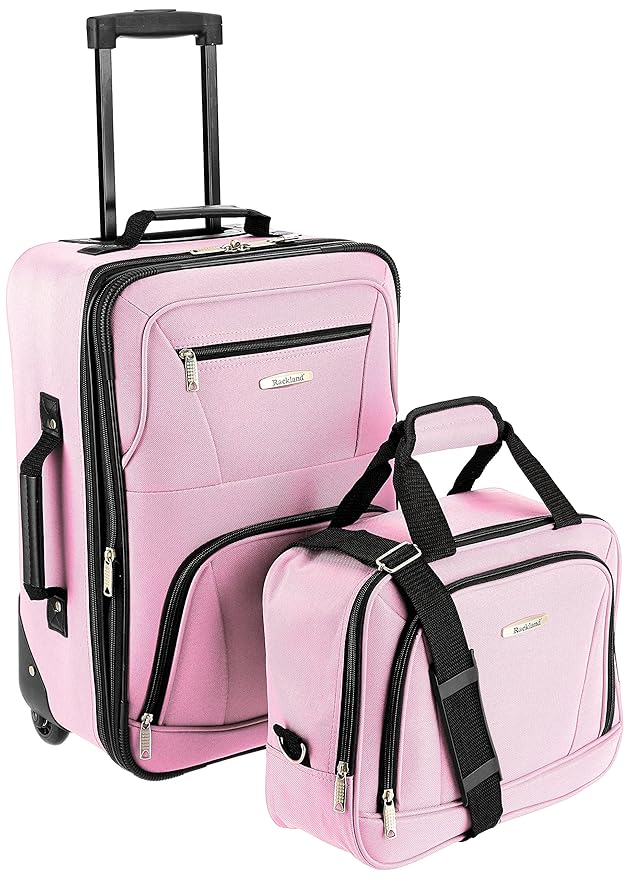 New Rockland 2 Piece Carry On Rolling Travel Bag Luggage Set, Pink eBay