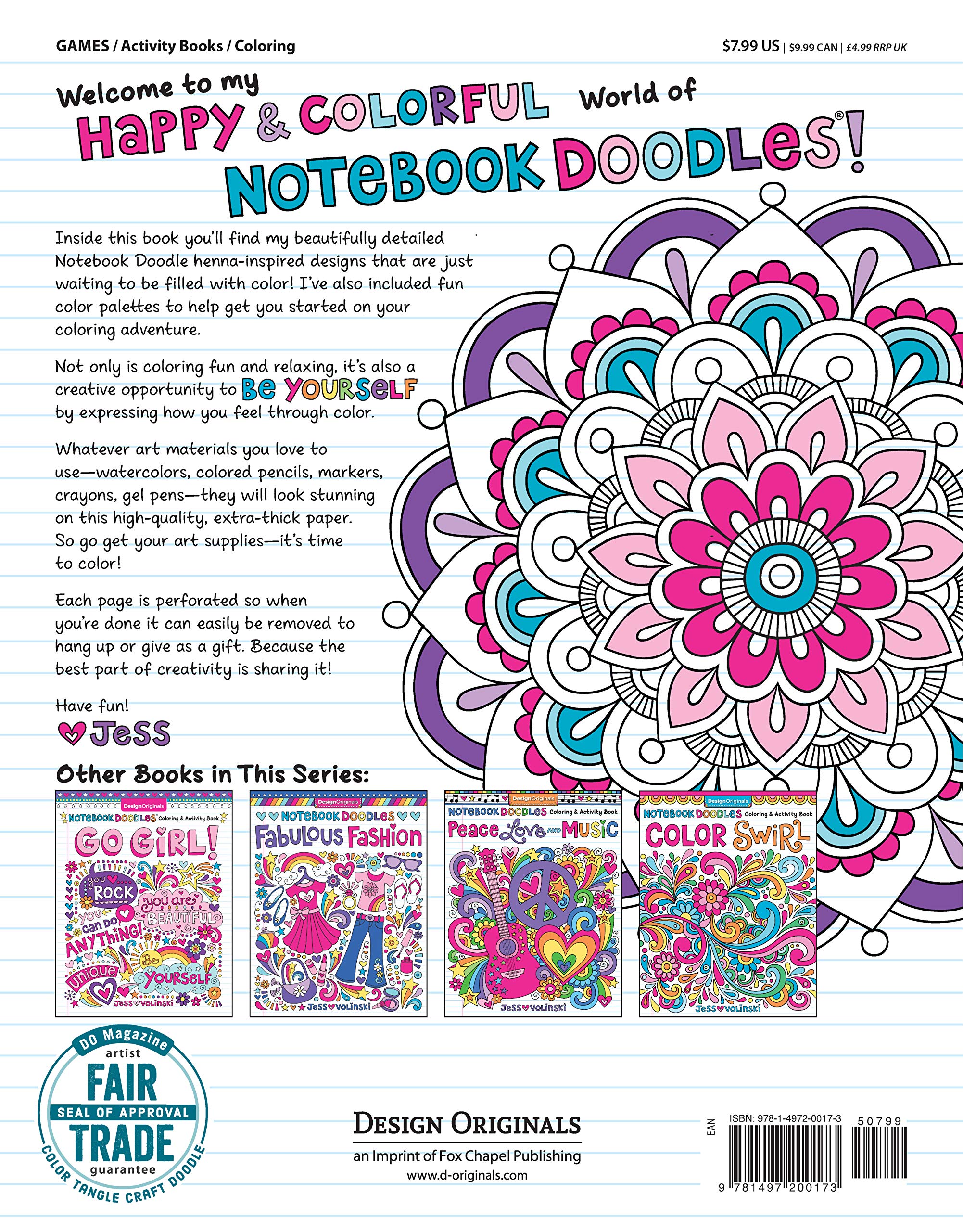 Notebook Doodles Henna Style: Coloring & Activity Book (Design Originals) 32 Decorative Art Designs; Beginner-Friendly Soothing & Inspiring Art Activities for Tweens, on Extra-Thick Perforated Pages