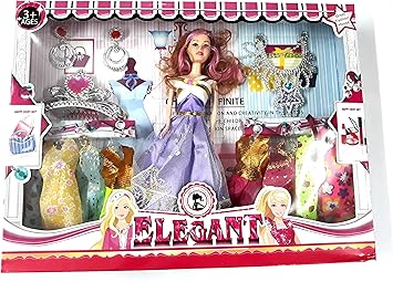 Plutofit Beautiful Fashion Doll with Dress & Accessories ( 8 Dress, 1 Necklaces, 2 Earnings, 1 Crown, 1 Doll)