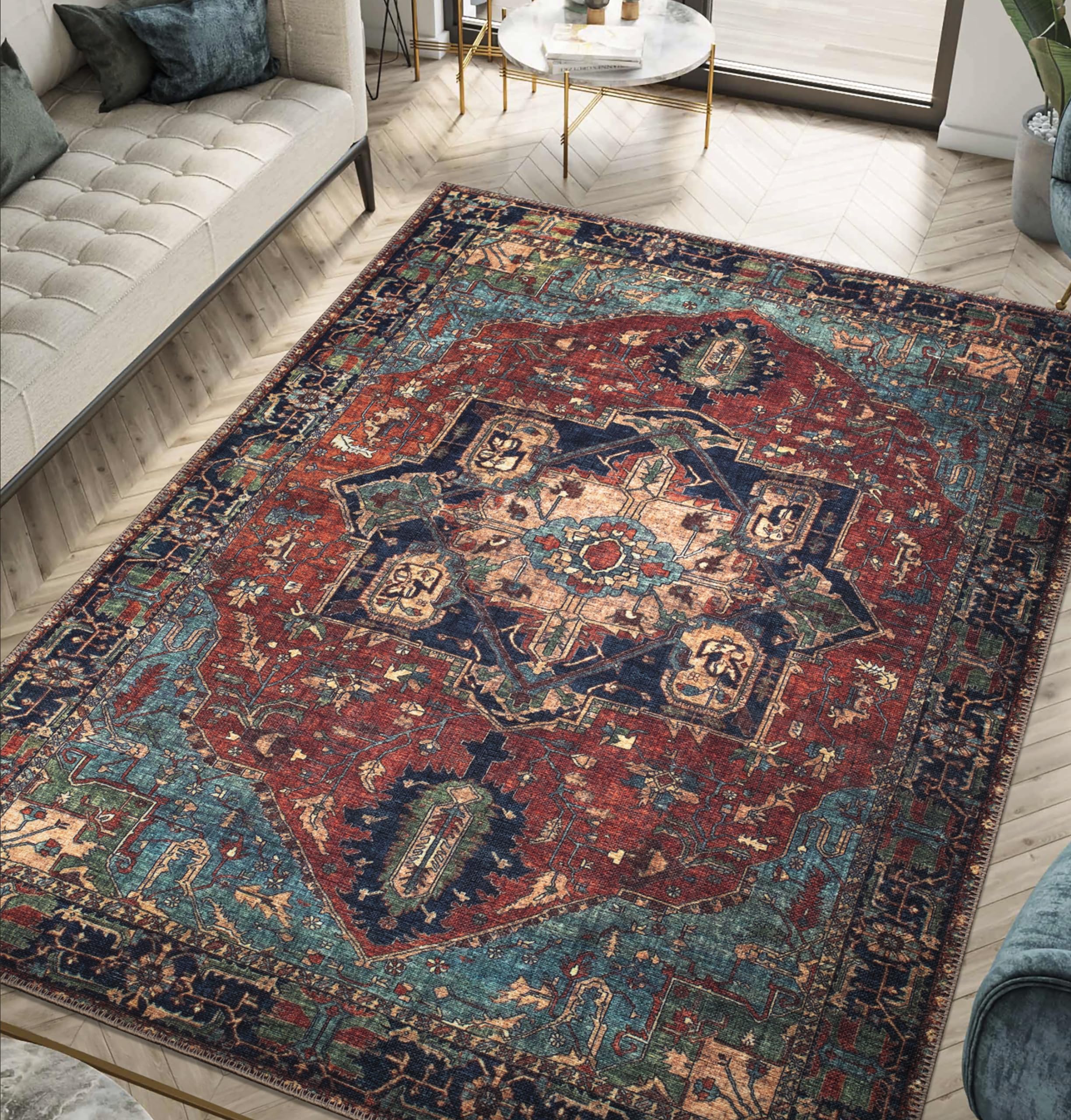 Photo 1 of Keen Home Design Machine Washable Area Rugs with Non-Slip Backing, Ideal for Hallway, Living Room, Bedroom, Kitchen and Laundry Room, Vintage Moroccan and Low Pile Rug (3' x 5')