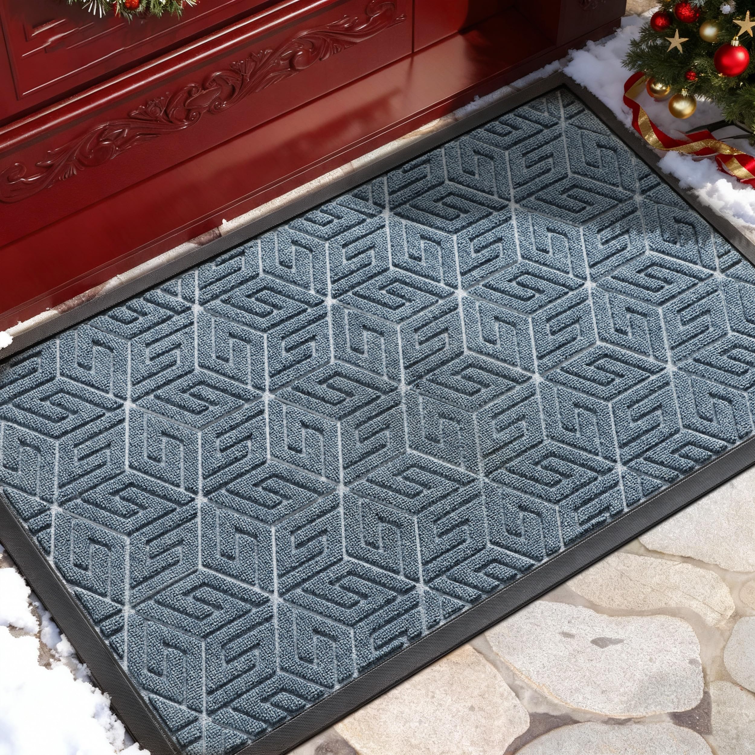 Yimobra Large Door Mat 36x24, All-Weather Waterproof Outdoor Mats for Front Door, Non Slip Rubber Doormat for Patio Proch Outside Entryway Indoor, Mix Blue Image