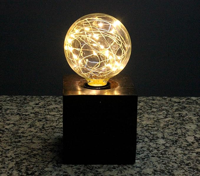 Marical Wooden LED Fairy Light Table Lamp - LED Bulb Included - E27 Holder - Walnut Finish Base