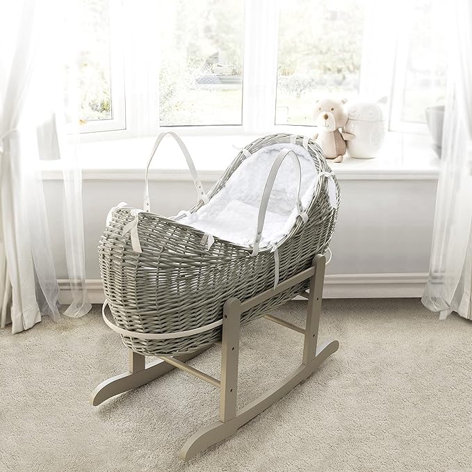 White Grey Pod Moses Basket on Grey Rocking Stand Amazon.co
