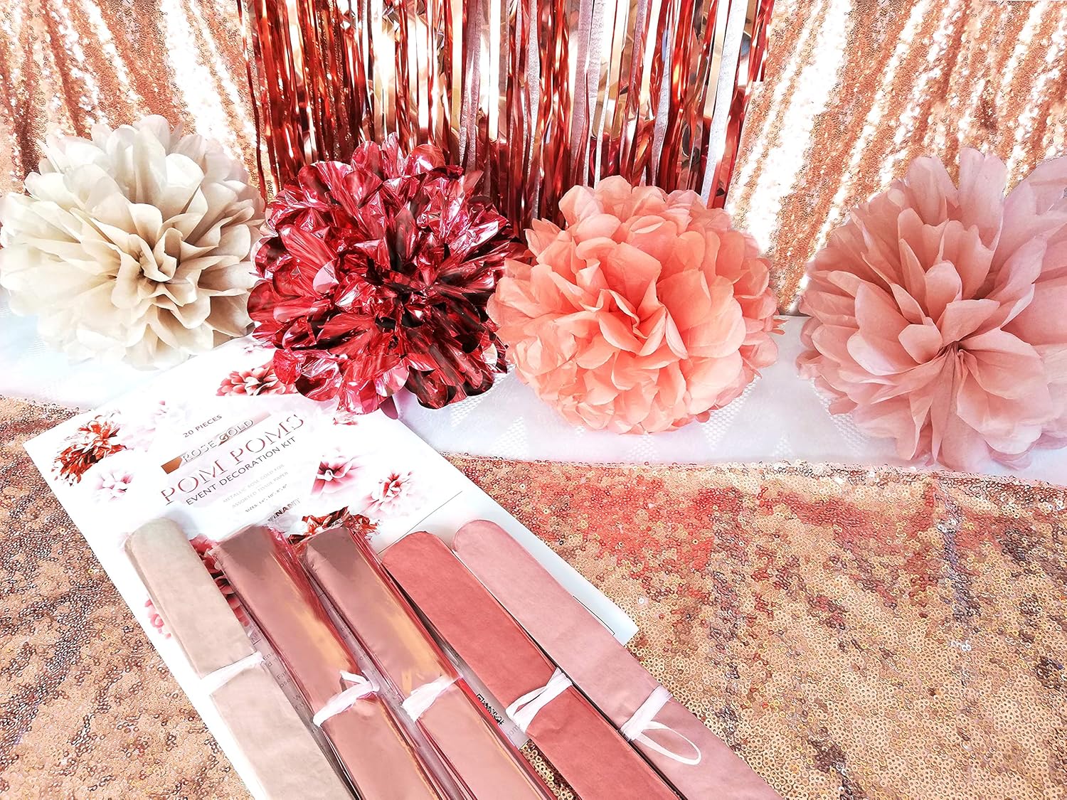 VINANT 20 PCS Rose Gold Party Decorations - Metallic Foil and Tissue Paper Pom Poms - Birthday Party Decoration - Baby Shower - Bridal Shower - Bachelorette - Garden Party - 14", 10", 8", 6": Arts, Crafts & Sewing
