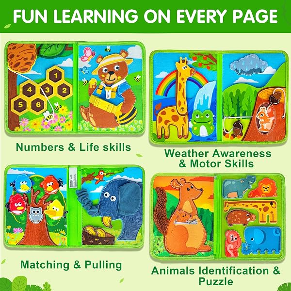 QUANQUER ANIMAL BUSY BOOK FOR TODDLERS 1-3 – MONTESSORI TOYS FOR 1 YEAR OLD BOYS AND GIRLS, EDUCATIONAL TRAVEL TOY FOR AIRPLANE CAR, CHRISTMAS BIRTHDAY GIFTS FOR TODDLERS