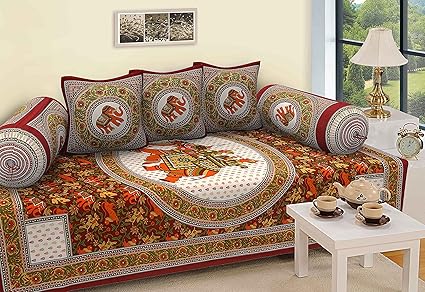 RajasthaniKart 6 Piece 144 TC Cotton Deewan Set - Abstract, Multicolour