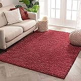 Well Woven Solid Color Red Soft Shag Area Rug 9x13