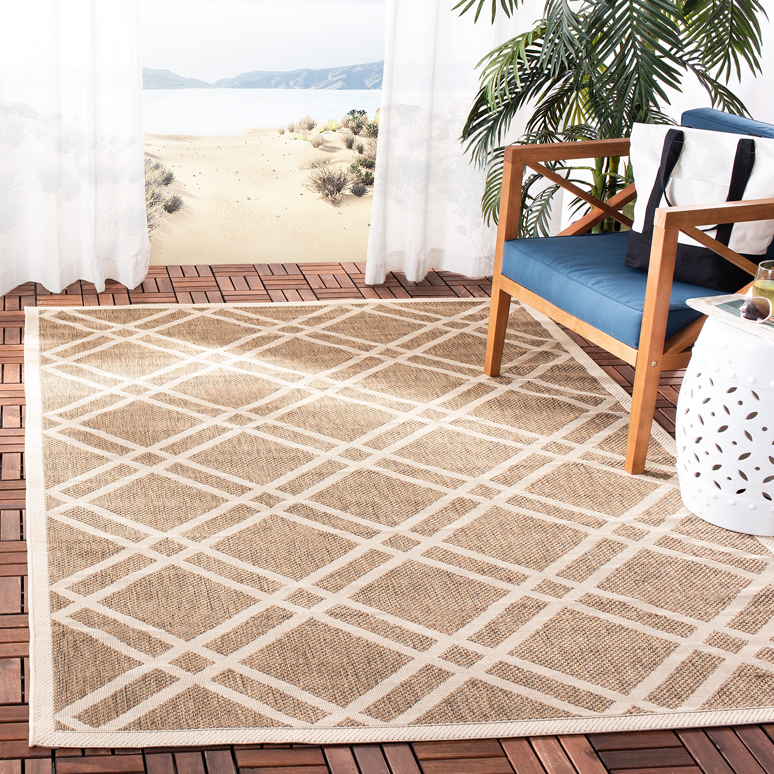Safavieh Trellis Indoor/Outdoor Woven Rectangle Area Rug, Courtyard Collection, CY6923, in Brown / Bone, 79 X 152 cm for Garden, Patio or Any Outdoor Space