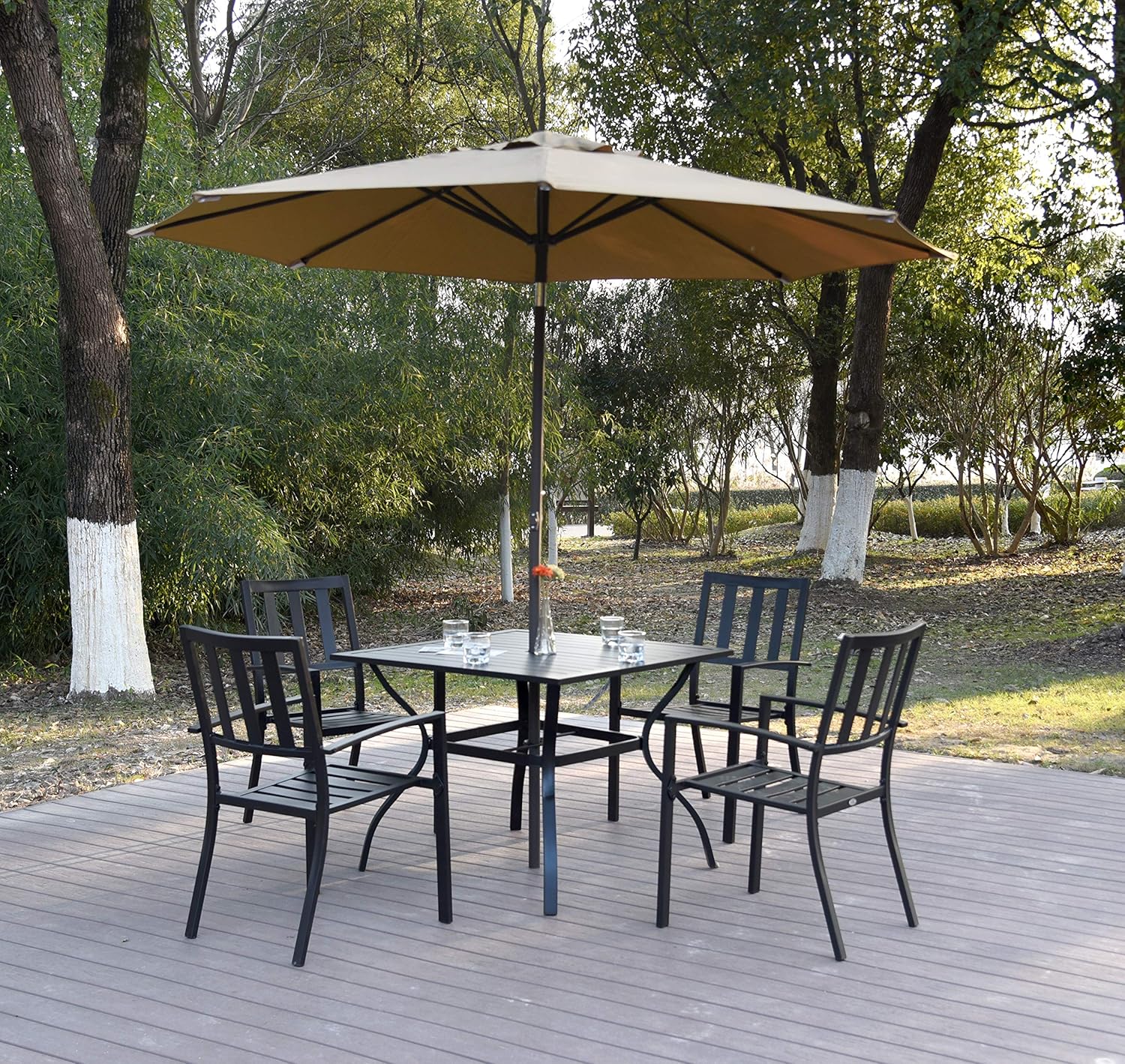 EMERIT Outdoor Patio Bistro Metal Dining Table with Umbrella Hole 37"x37", Black (Dining Table) : Garden & Outdoor