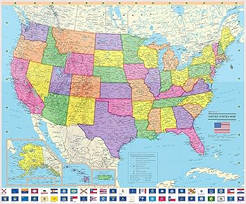 Amazon Com United States Wall Map Poster With State Flags 24x20 Rolled Laminated 2020 Office Products