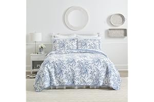 Laura Ashley - Twin Quilt Set, Reversible Cotton Bedding with Matching Sham, Home Decor for All Seasons (Bedford Delft Blue, Twin)