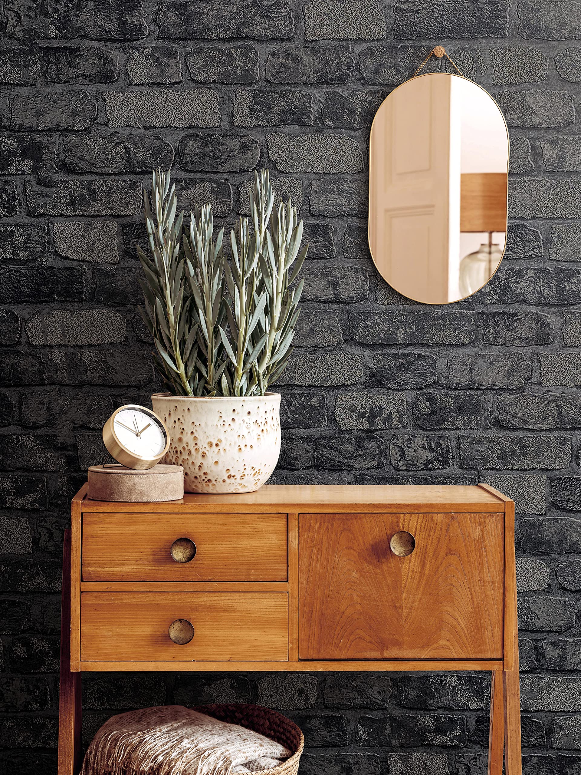 Marburg Stone Wallpaper 3D Black Brick Optics Brick Stone Pattern Effect Rustic for Bedroom Living Room Wallpaper Stone Optics 10.05 x 0.53m