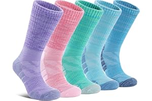 DOSKONI Women Hiking Crew Socks Running Athletic Thick Cushion Compression Moisture Wicking Walking Socks 5 Pairs