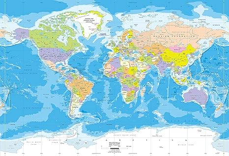 Amazon Com Academia Maps World Map Mural Blue Ocean Large 125x84 Inch Self Sticking Wallpaper Map Peel And Stick Wall Decal Easy To Apply Safe For Walls Home Kitchen