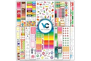 Vladi Creative Planner Stickers - 1054 Pieces, 15 Sheets, Decorative & Productivity-Boosting Colorful Stickers for Journals, Calendars, Scrapbooking, Time Management, & DIY Planner Decoration
