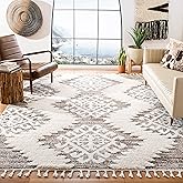 SAFAVIEH Area Rug 8x10 - Moroccan Tassel Shag Collection - Large - Ivory & Brown, Boho Design, Non-Shedding & Easy Cleaning, 