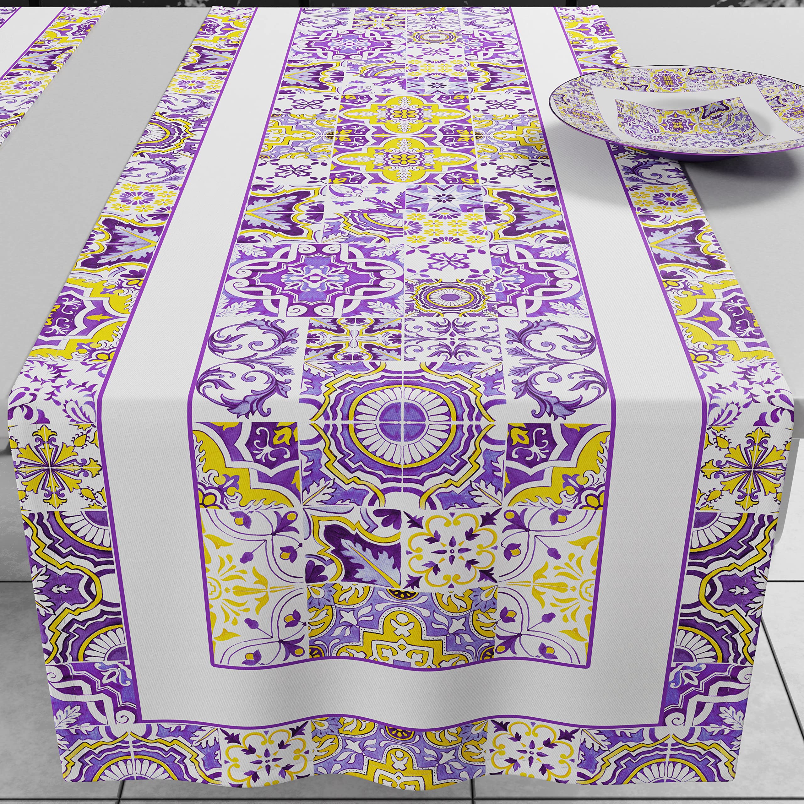 PETTI Artigiani Italiani - Table Runner, Kitchen Table Runner, Table Cloth Runner in Vietri Digital Print, Purple, 100% Made in Italy — image 1