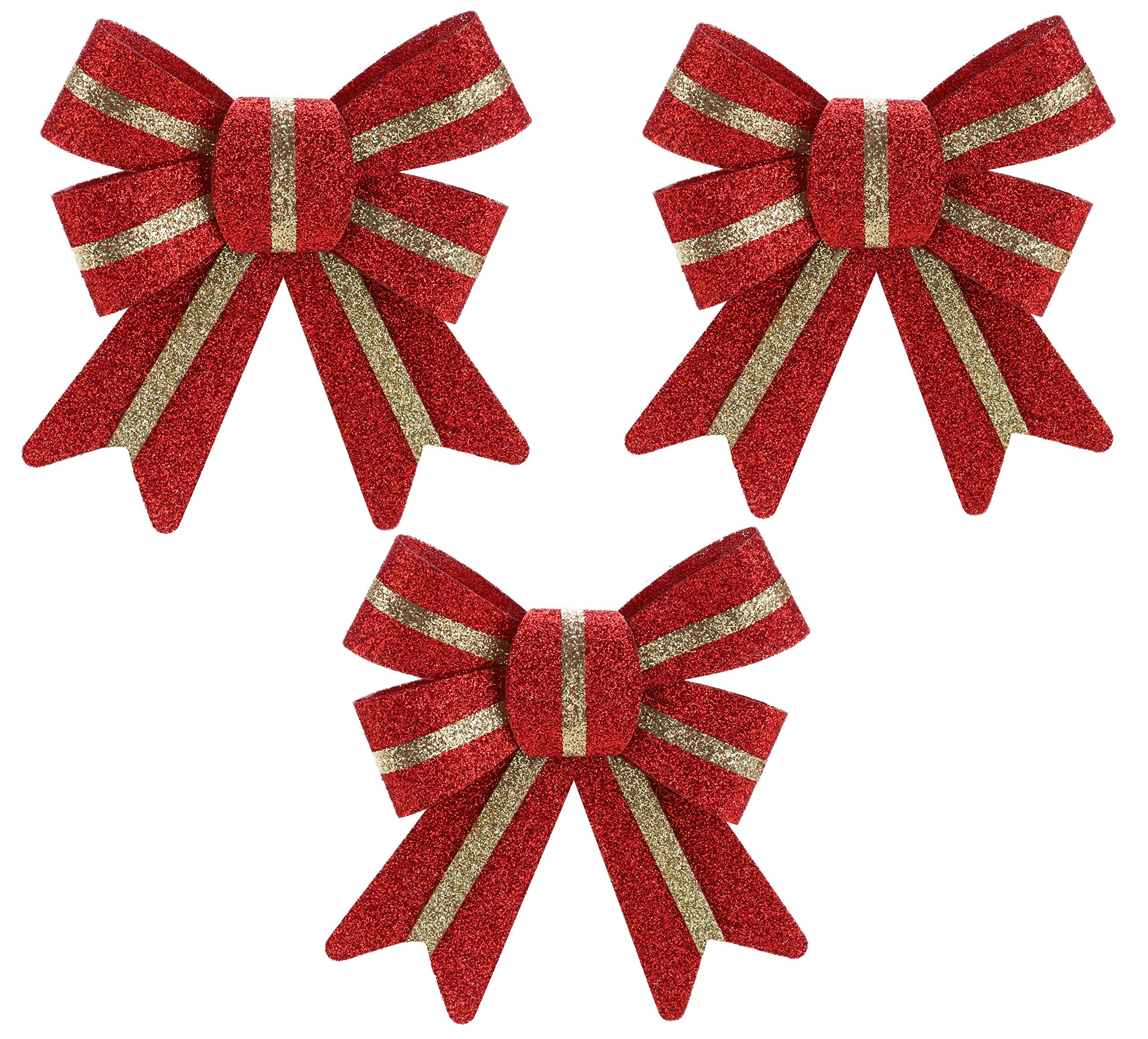 Christmas Concepts® Pack Of 3-100mm (4") Luxury Christmas Bows - Christmas Accessories - Tree Decorations (Red & Gold Glitter)