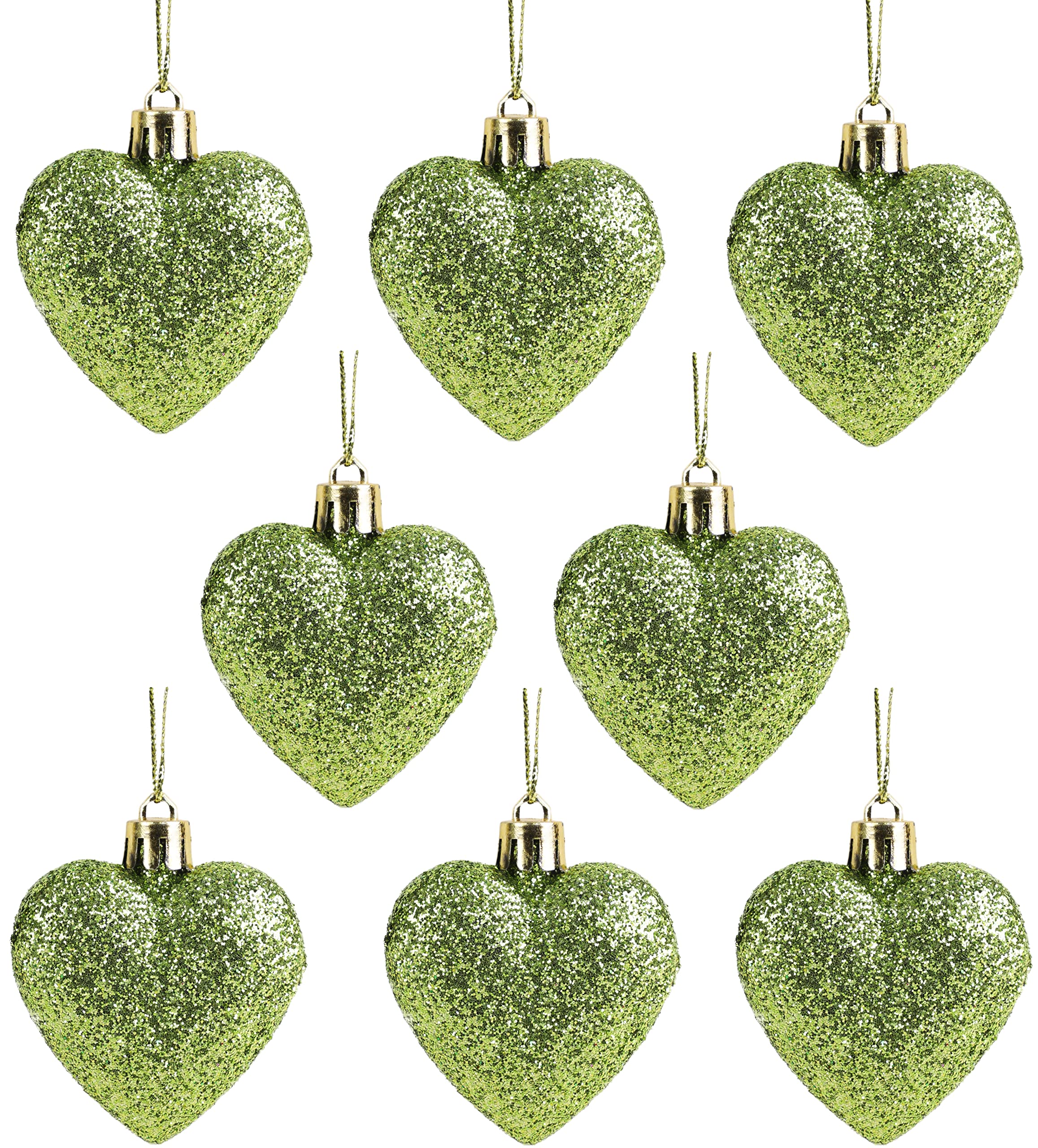 Christmas Concepts® Pack of 8-60mm Heart Shaped Christmas Tree Baubles – Glitter Decorated Baubles (Lime Green)