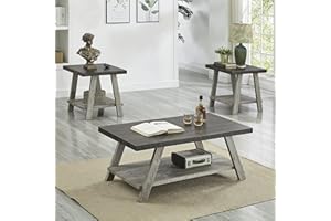 Roundhill Furniture Athens Contemporary 3-Piece Wood Shelf Coffee Table Set, Weathered Walnut and Gray