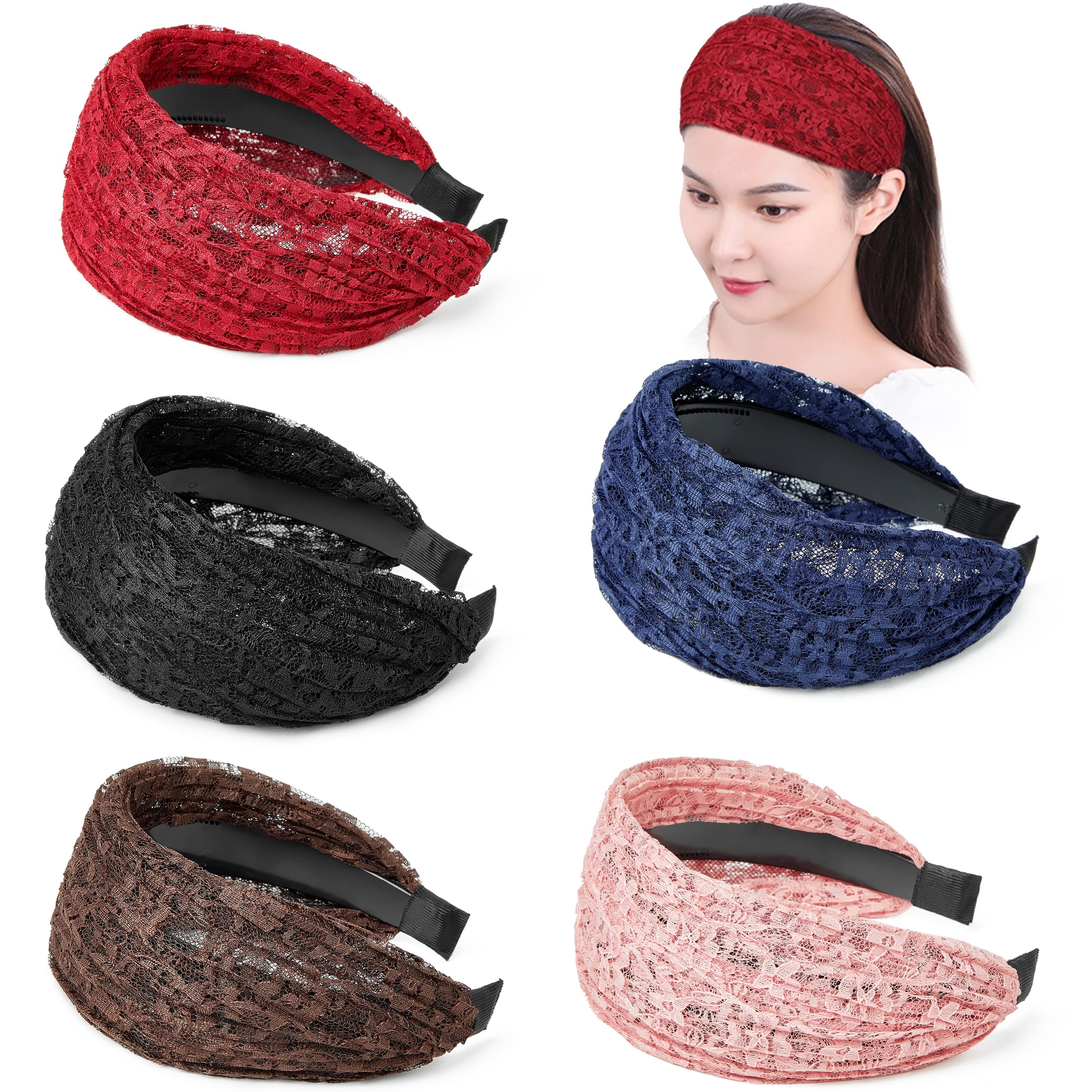 Photo 1 of DORIS&JACKY Fashion 2.5 Inch Wide Lace Headbands Elastic Hairbands With Teeth Headwear Accessories For Women And Girls… (Wide Lace-5PCS)
