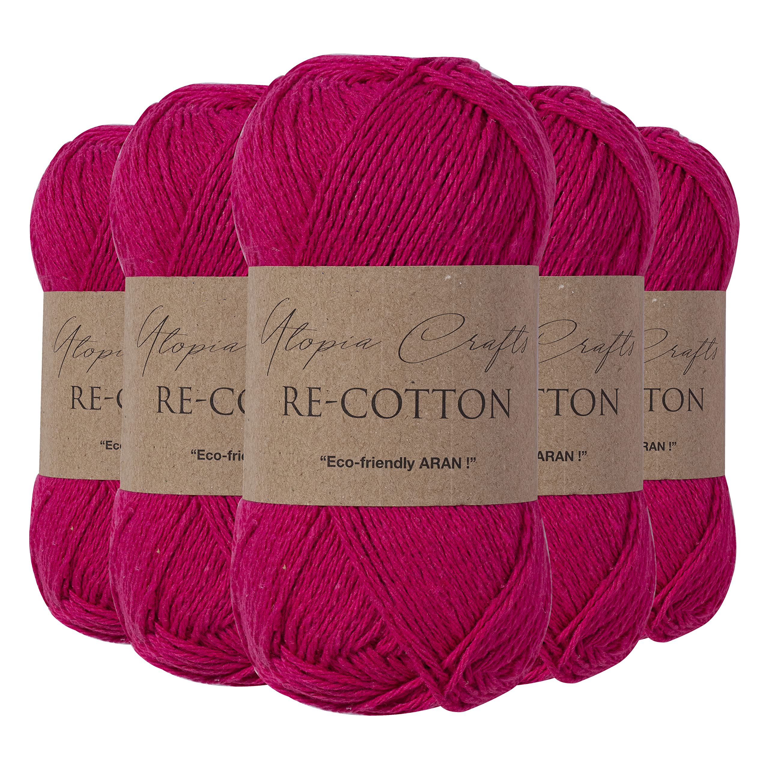 Utopia Crafts Re-Cotton Knitting Yarn, 5X 100g (Rose Red)