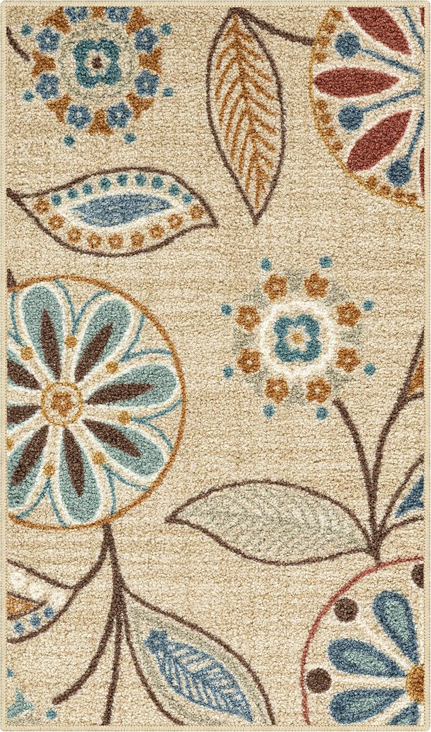 Rugs, Pads & Protectors - Maples Rugs Reggie Floral Kitchen Rugs Non Skid Washable Accent Area Carpet [Made in USA], Beige, 1'8 x 2'10