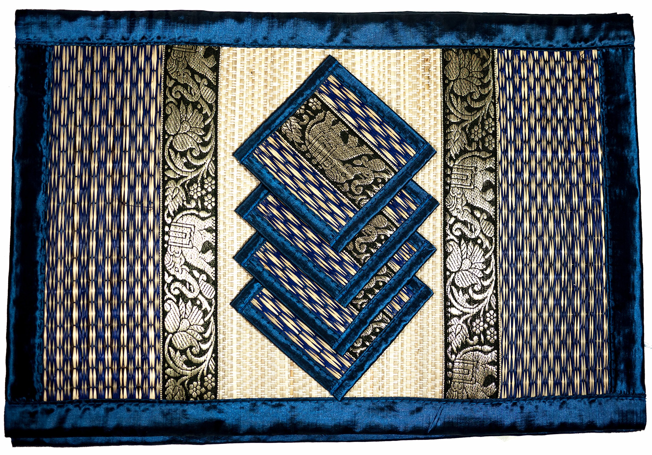 Cccollections Hand-Woven Table Placemats & Coasters Set for Everyday Dining | Thai Style Wicker Placemats Alternative to Plastic Heat Resistant - 4 Pcs