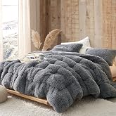 Alaskan Winters Coma Inducer&reg; King Oversized Comforter, Chiseled Stone Gray | Experience Coma Worthy Sleep with Fluffy Shaggy Plush Faux Fur Extra Large Bedding
