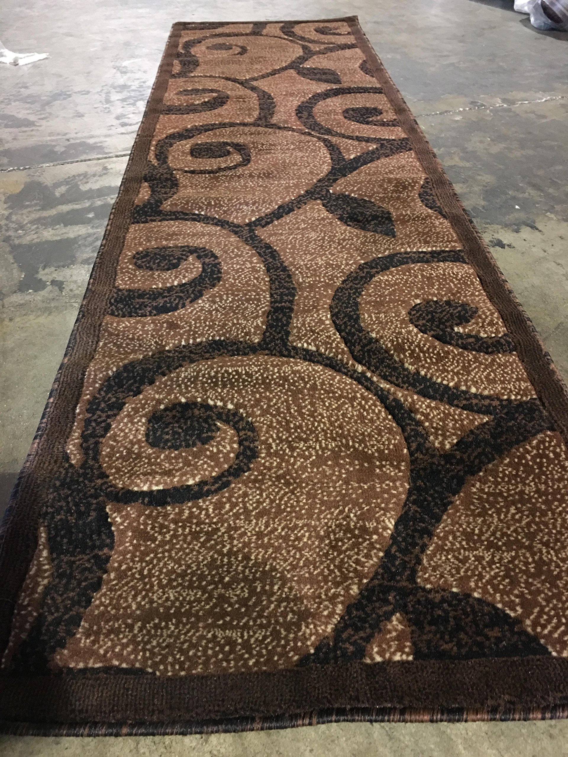 Americana Modern Runner Area Rug Dark Brown Black Design 154 (2 feet X