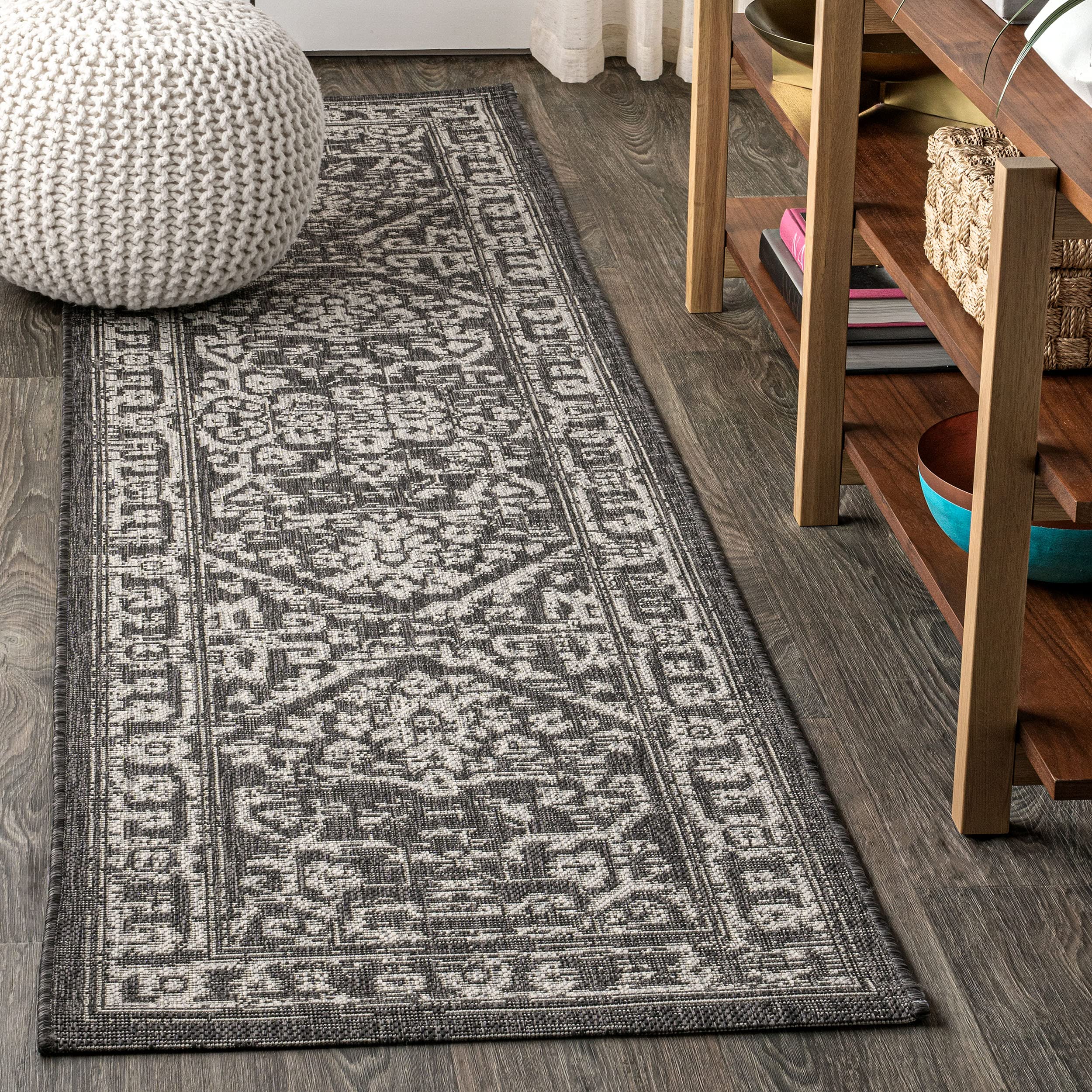 JONATHAN Y Boho Medallion Indoor Outdoor Runner Rug 2X10 Black/Gray, Malta Textured Weave for Backyard, Patio, Porch, Easy-Cleaning, High Traffic, Pet-Friendly, Non-Shedding (SMB104C-210) Image