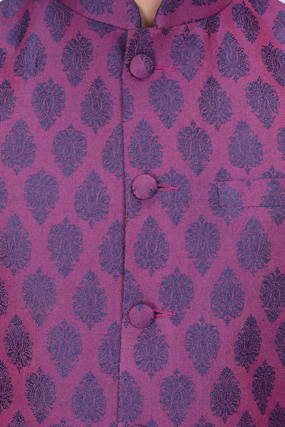 kisah men's woven cotton silk purple nehru jacket