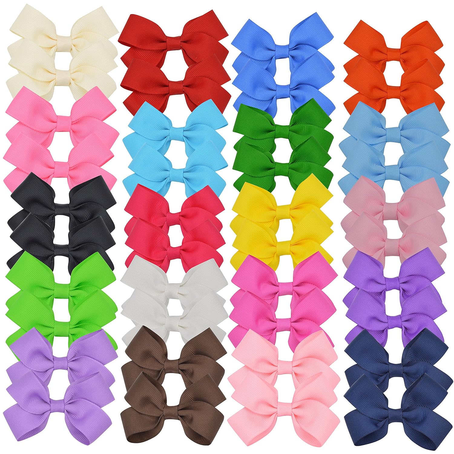 40 Toddler Ribbon Bows for Girls Hair / 3 Inch Bulk Bows Pairs with Alligator Clip for Babies Toddlers Little Girls and Teen Girls