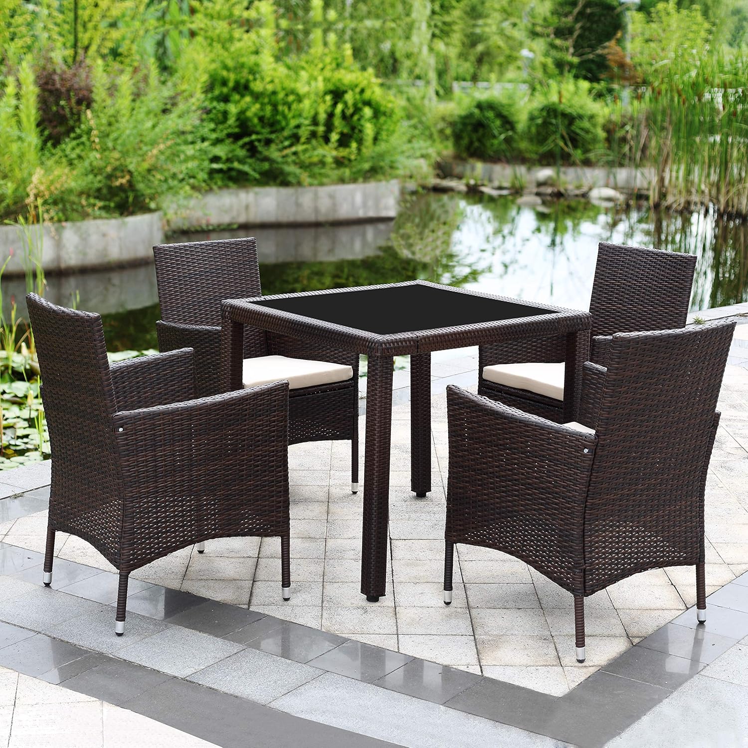 Solaste 5pcs Outdoor Furniture All Weather Patio Porch Dining Table And Chairs Brown Wicker With Washable Cushions Garden Outdoor Dprd Tasikmalayakab Go Id