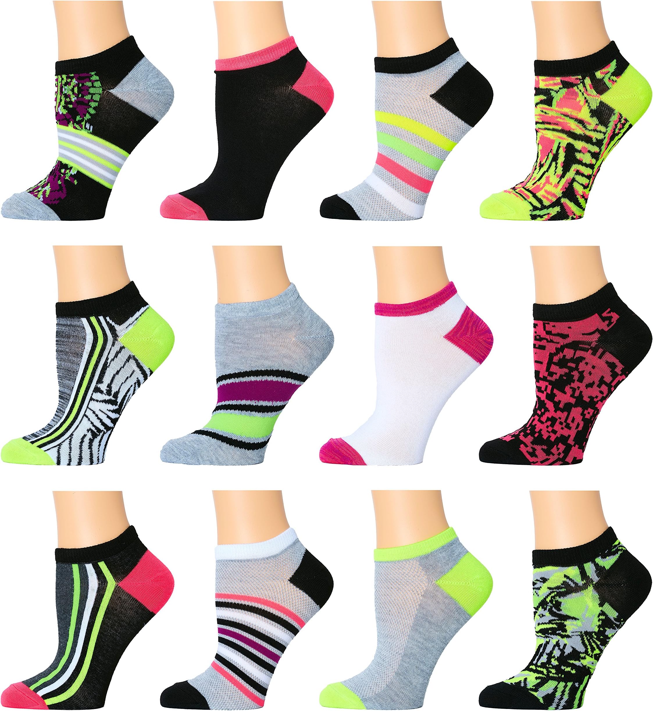Women's No Show Athletic Socks - 12 Pack
