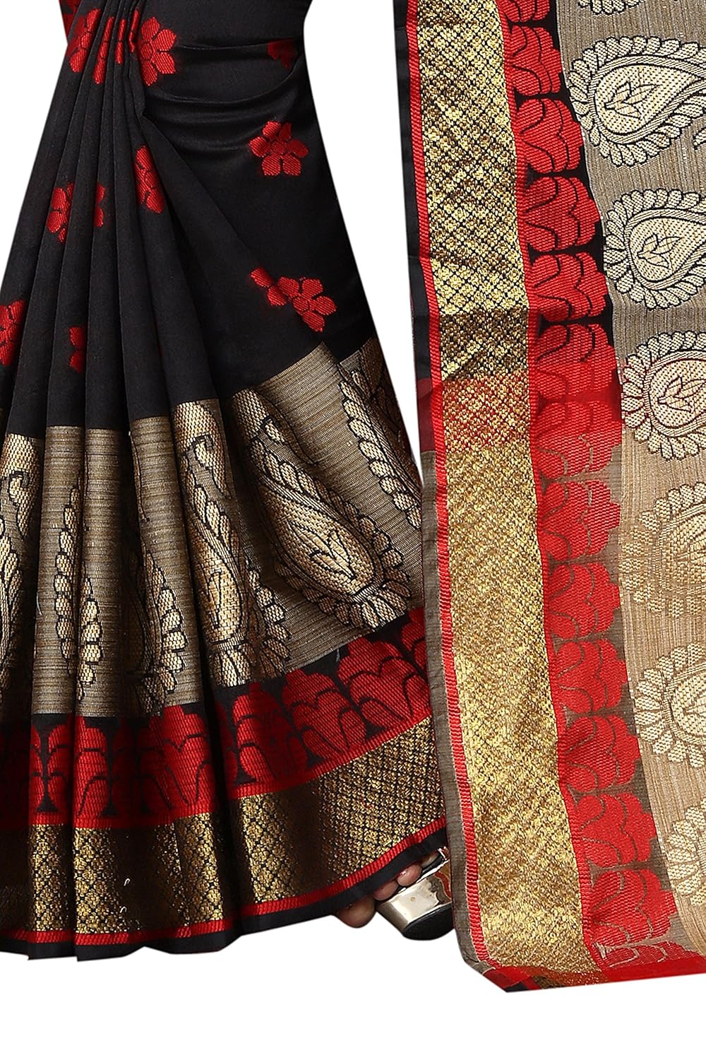 satyam weaves women's ethnic wear polycotton saree. (mango)