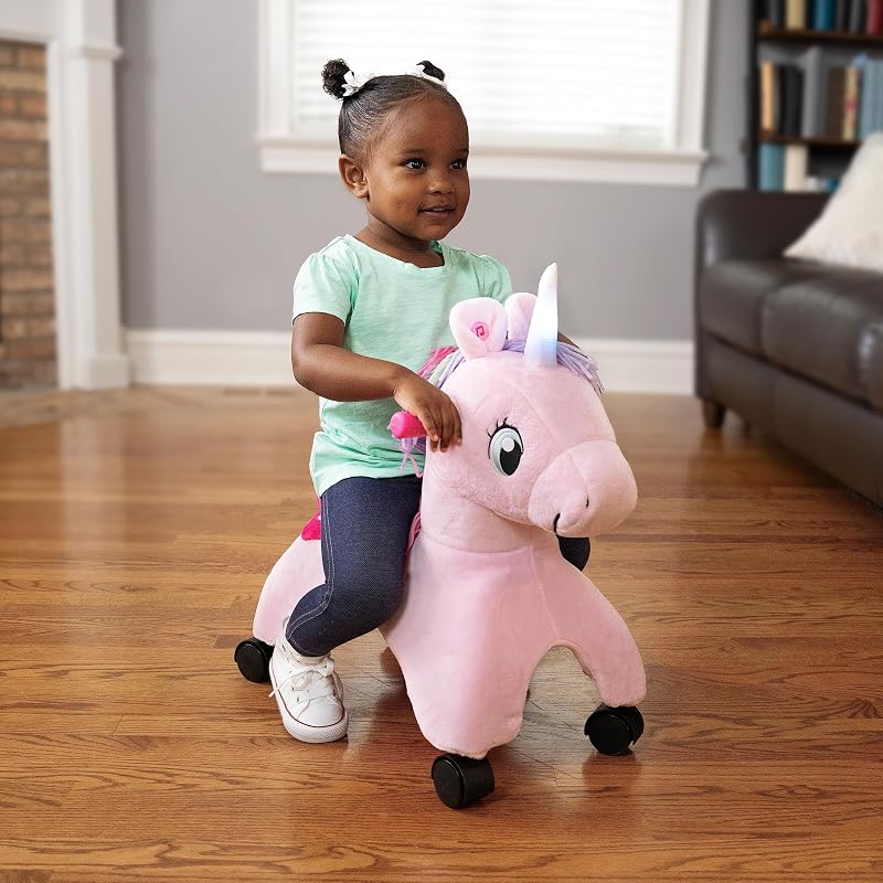 Shimmer, das magische Einhorn zum Berühren mit interaktiven Lichtern und Geräuschen, pinkfarbenes Rutschfahrzeug, für Kinder von 1 bis 3 Jahren