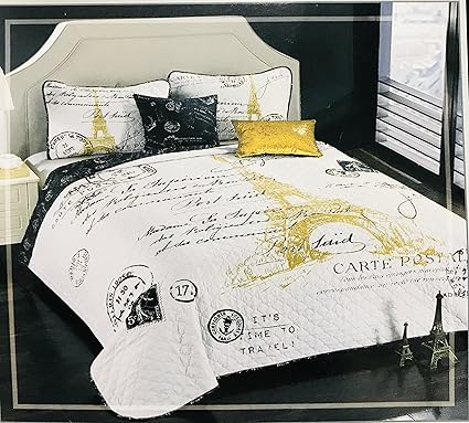 Amazon Com Soft White Black Gold Paris Eiffel Tower Design