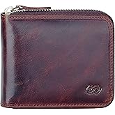 EE Men's Leather Zipper Wallet RFID Blocking Zip Around Wallet Bifold Multi Card Holder Purse dark brown