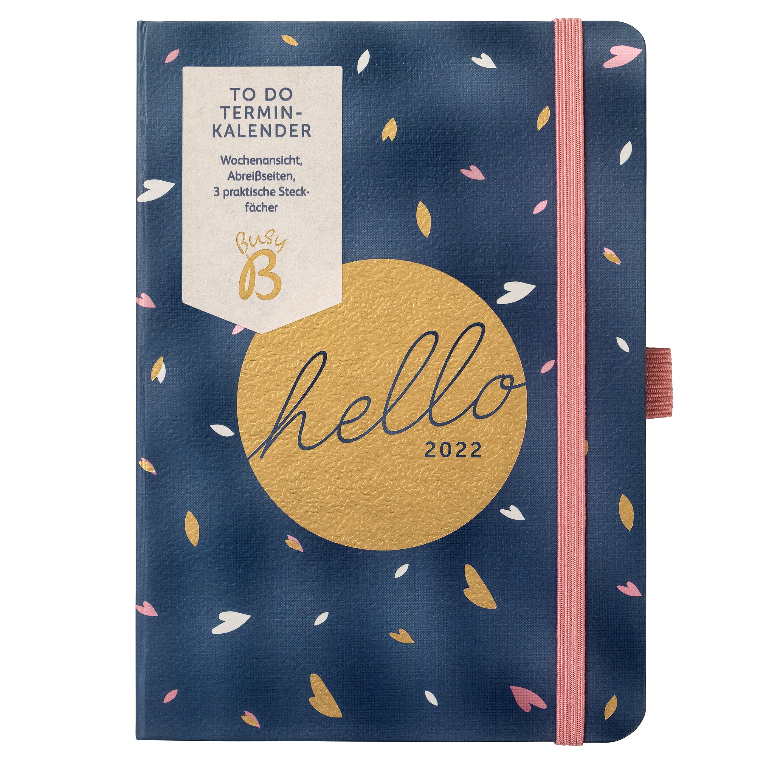 BusyB To Do Diary Appointment Diary from January to December 2022 - Navy Blue A6 Week to View Diary with Notes, Tear-Off Lists and Pockets (German), 3561