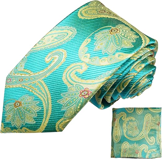 Paul Malone Krawatte t/&uuml;rkis schwarz paisley Seide schmal 6cm mit Einstecktuch//Herren Seidenkrawatte