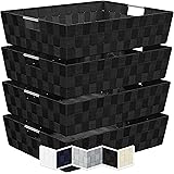 Woven Storage Baskets For Organizing - 4 Fabric Empty Organizer Bins With Handles - Great Bin For Organization, Linen Closet