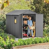 Keter Darwin 6x8ft Apex Grey Garden Shed Evotech+ Wood Look Double Door All view 9
