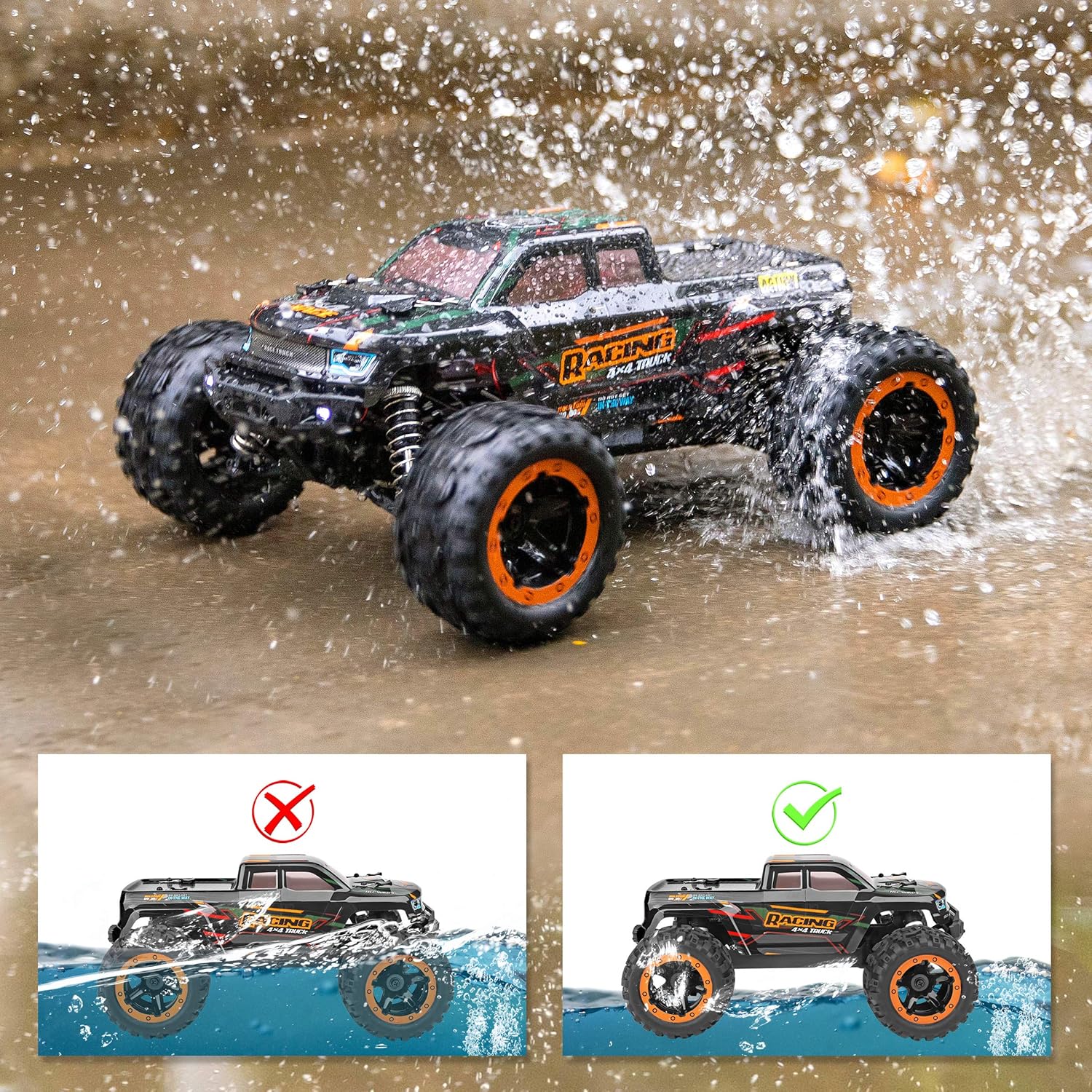 Remote Control Car 16889, 1:16 Scale 2.4Ghz RC Cars 4x4 Off Road Trucks, Waterproof RTR RC Monster Truck 36KM/H, Remote Controlled Toys for Kids and Adults with 2 Batteries 35+ mins Play: Toys & Games