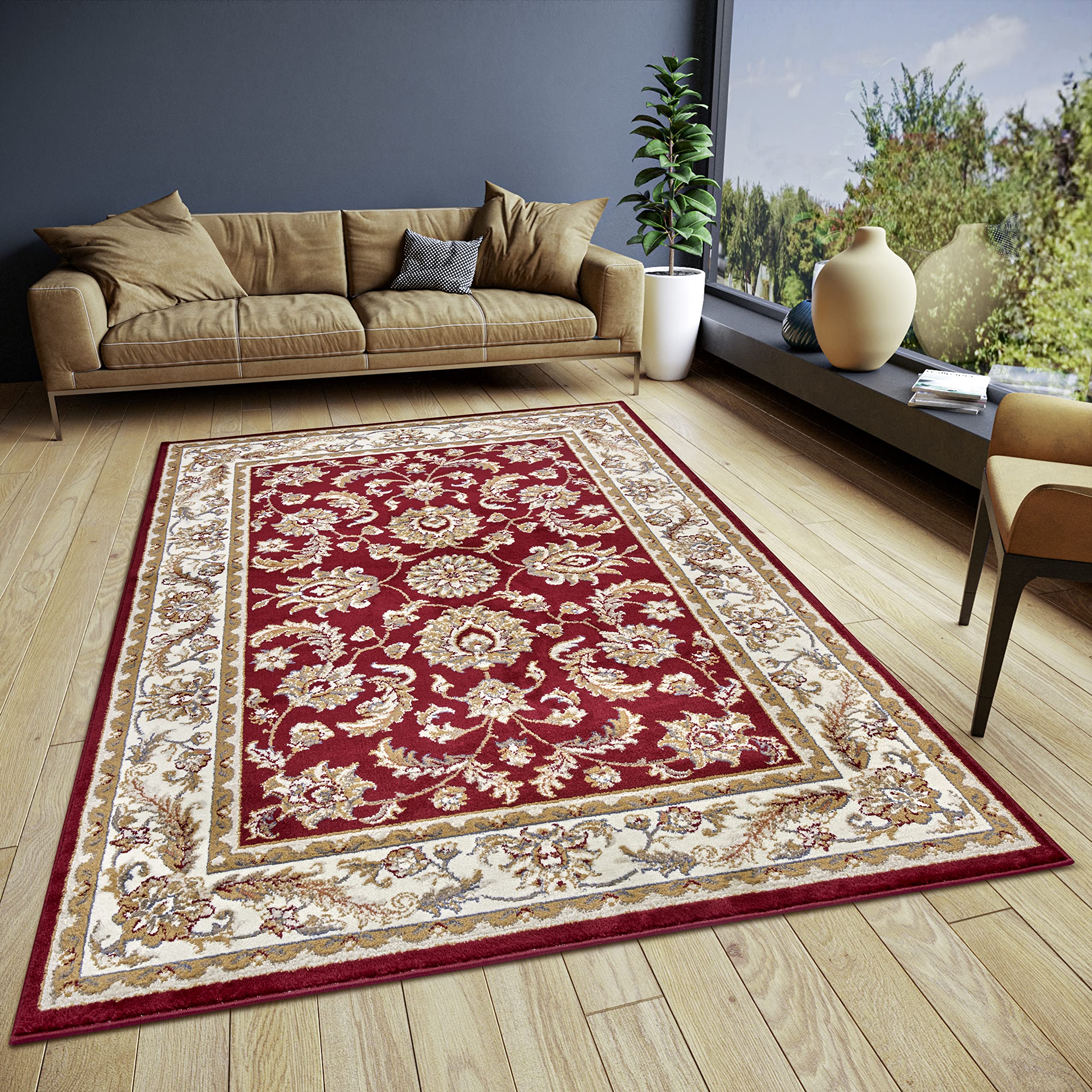 Hanse Home Reni Oriental Rug - Oriental Runner Classic Densely Woven with Ornaments and Flower Motifs Soft Short Pile for Bedroom, Dining Room, Living Room, Hallway - Red Cream, 80 x 120 cm