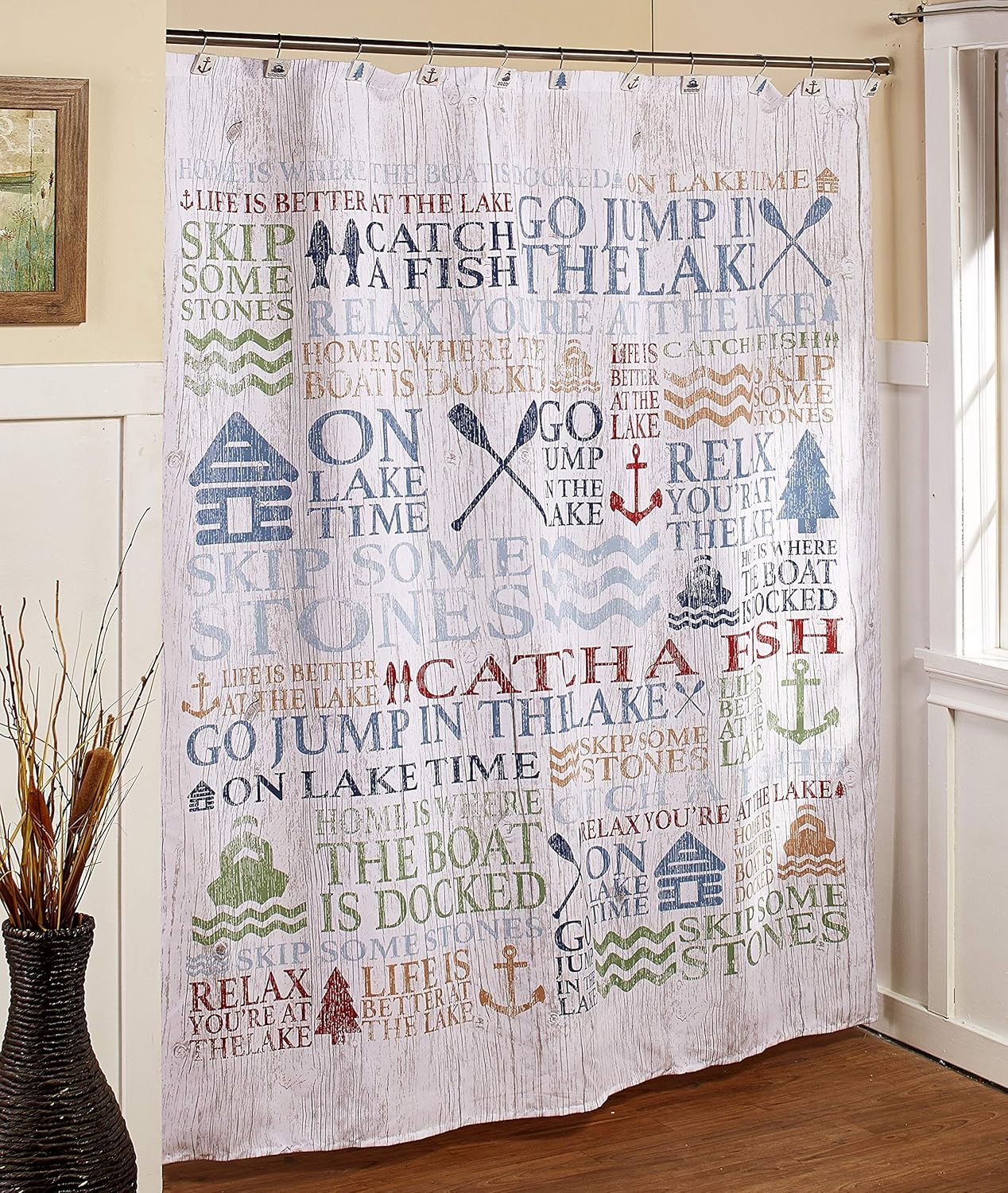 The Lakeside Collection Lake Words Fabric Shower Curtain Lake House Cabin Bath Decor Vacation Home Amazon Co Uk Kitchen Home