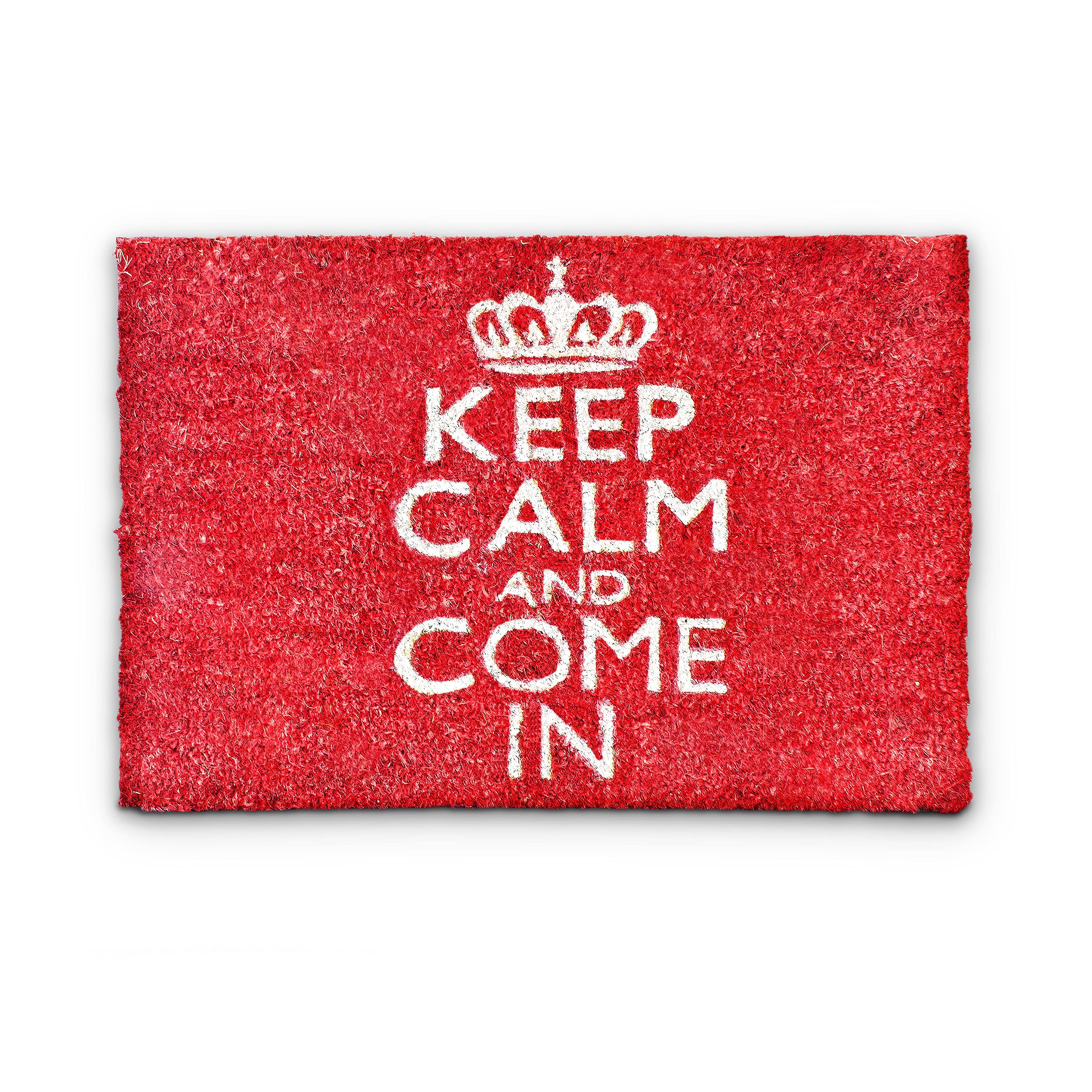 Relaxdays Coconut Fibre "Keep Calm and Come In" Doormat 40 x 60 cm Coir Welcome Mat with No-Slip Rubber PVC Underside, Red