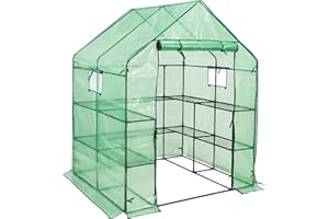 SUNGIFT Walk-in Greenhouse for Outdoors, 57x61x80 Inch Large Greenhouse, 3 Tiers 10 Shelves Mini Green House Kit with Observation Windows Roll-up Door Zipper, Plant Garden Hot House for Herbs, Flowers