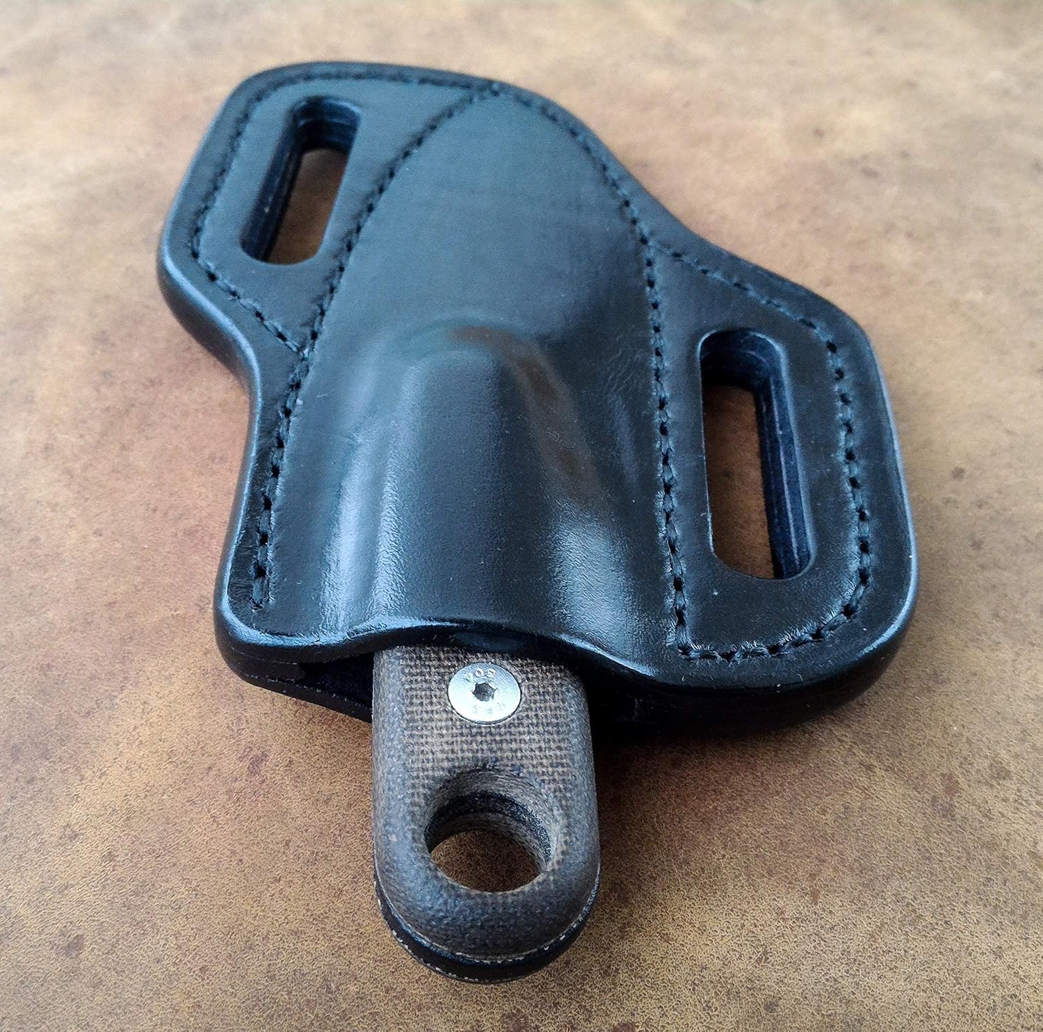 Pancake leather sheath made to fit Esee Izula 2 , custom