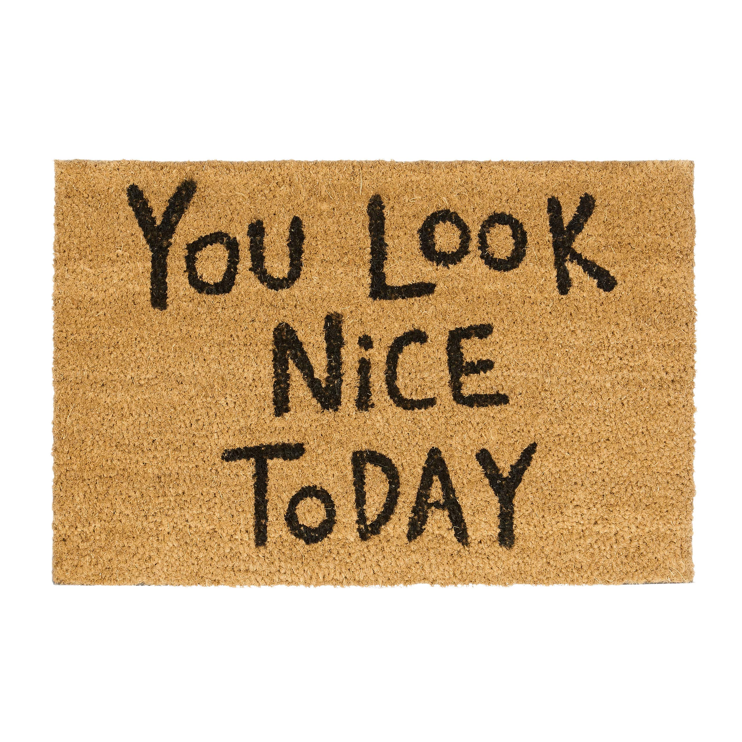 Relaxdays Doormat "You Look Nice Today" Coir Door Mat 40 x 60 cm Welcome Mat with PVC Anti-Slip Underside Coconut Fibre Floor Mat, Natural